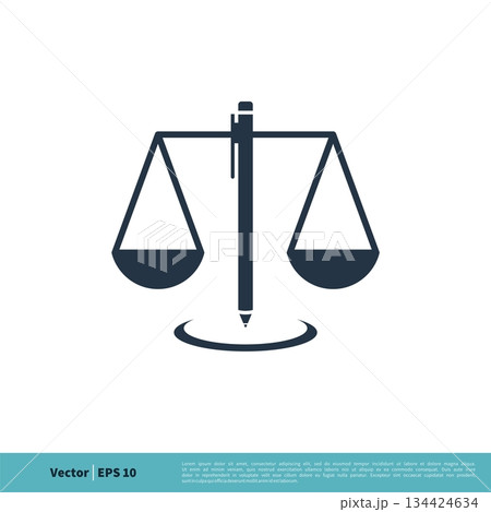 Scale of Justice and Pencil Icon Vector Logo Template Illustration Design. Vector EPS 10. 134424634