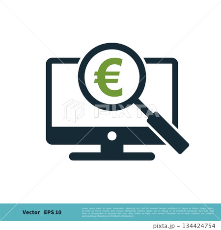 Euro Sign Screen and Magnifying Glass Icon Vector Logo Template Illustration Design. Vector EPS 10. Euro Sign Screen and Magnifying Glass Icon Vector Logo Template Illustration Design. Vector EPS 10. 134424754
