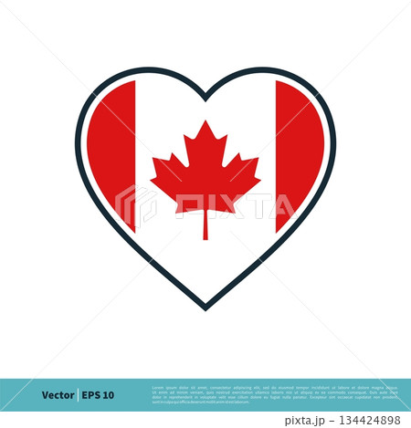 Love Canadian Flag Red Maple Leaf Icon Vector Logo Template Illustration Design. Vector EPS 10. 134424898