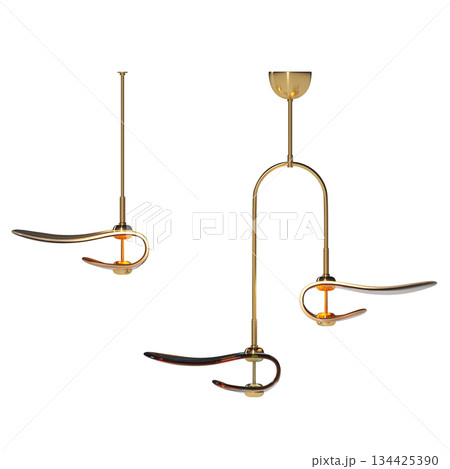 chandelier on the ceiling isolated on transparent background, hanging lamp, pendant light, 3D illustration, cg render 134425390