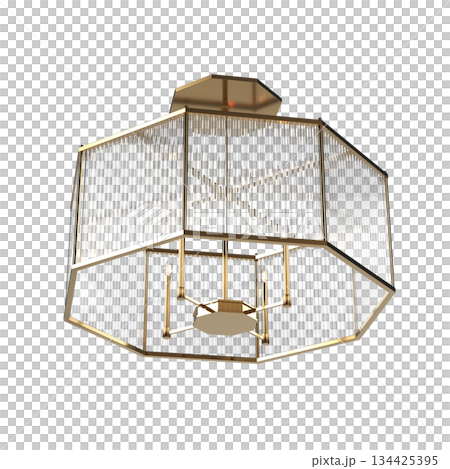 chandelier on the ceiling isolated on transparent background, hanging lamp, pendant light, 3D illustration, cg render 134425395
