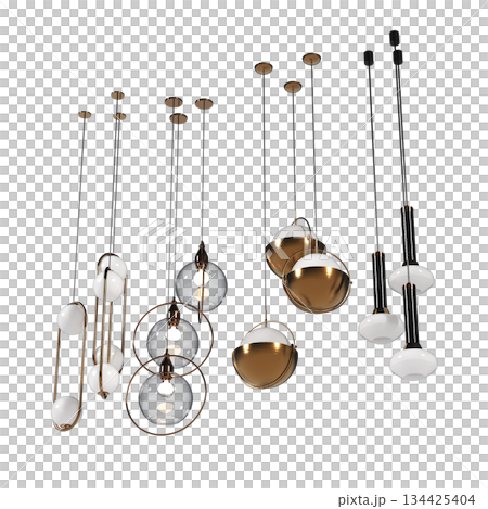 chandelier on the ceiling isolated on transparent background, hanging lamp, pendant light, 3D illustration, cg render chandelier on the ceiling isolated on transparent background, hanging lamp, pendant light, 3D illustration, cg render 134425404