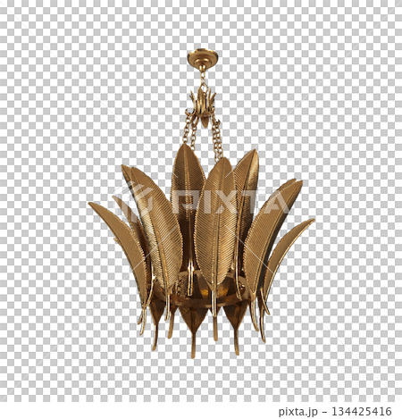 chandelier on the ceiling isolated on transparent background, hanging lamp, pendant light, 3D illustration, cg render 134425416