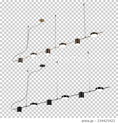 chandelier on the ceiling isolated on transparent background, hanging lamp, pendant light, 3D illustration, cg render 134425422