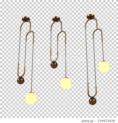 chandelier on the ceiling isolated on transparent background, hanging lamp, pendant light, 3D illustration, cg render 134425426