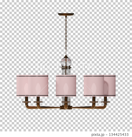 chandelier on the ceiling isolated on transparent background, hanging lamp, pendant light, 3D illustration, cg render 134425433