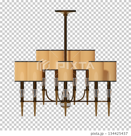chandelier on the ceiling isolated on transparent background, hanging lamp, pendant light, 3D illustration, cg render 134425437