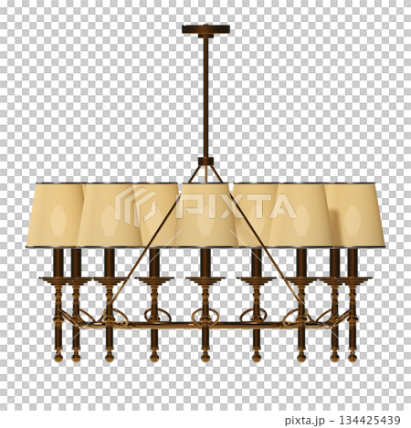 chandelier on the ceiling isolated on transparent background, hanging lamp, pendant light, 3D illustration, cg render 134425439