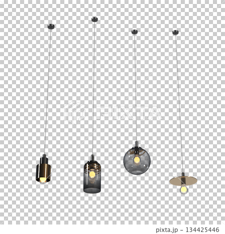 chandelier on the ceiling isolated on transparent background, hanging lamp, pendant light, 3D illustration, cg render 134425446