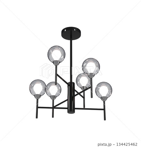 chandelier on the ceiling isolated on transparent background, hanging lamp, pendant light, 3D illustration, cg render 134425462