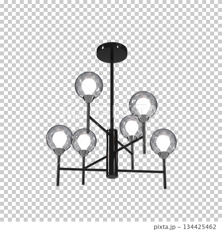 chandelier on the ceiling isolated on transparent background, hanging lamp, pendant light, 3D illustration, cg render 134425462