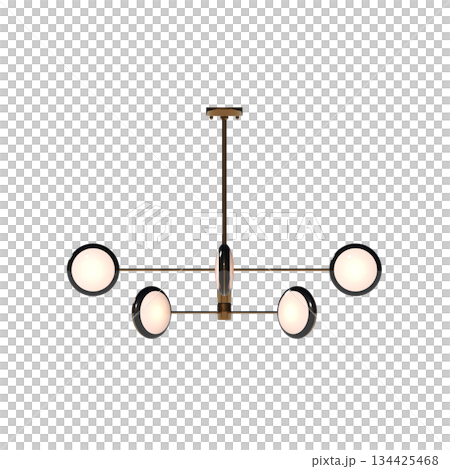 chandelier on the ceiling isolated on transparent background, hanging lamp, pendant light, 3D illustration, cg render 134425468