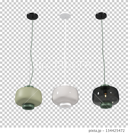 chandelier on the ceiling isolated on transparent background, hanging lamp, pendant light, 3D illustration, cg render 134425472