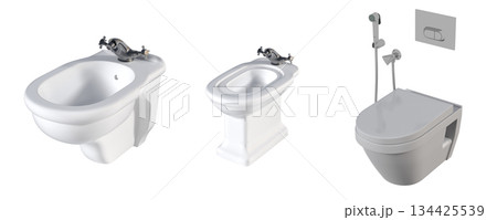Lavatory pan isolated on a transparent background, bidet, 3D illustration, and CG render Lavatory pan isolated on a transparent background, bidet, 3D illustration, and CG render 134425539