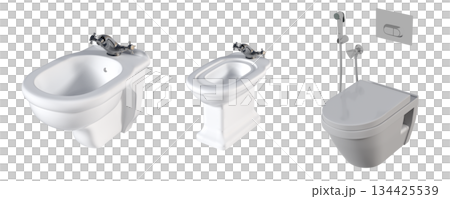 Lavatory pan isolated on a transparent background, bidet, 3D illustration, and CG render 134425539