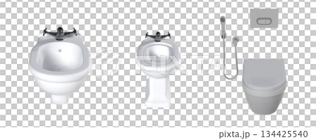 Lavatory pan isolated on a transparent background, bidet, 3D illustration, and CG render 134425540