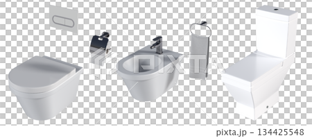 Lavatory pan isolated on a transparent background, bidet, 3D illustration, and CG render 134425548