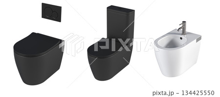 Lavatory pan isolated on a transparent background, bidet, 3D illustration, and CG render Lavatory pan isolated on a transparent background, bidet, 3D illustration, and CG render 134425550