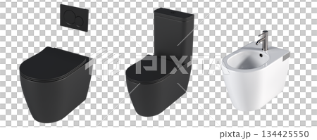 Lavatory pan isolated on a transparent background, bidet, 3D illustration, and CG render Lavatory pan isolated on a transparent background, bidet, 3D illustration, and CG render 134425550