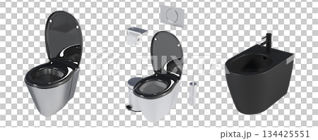 Lavatory pan isolated on a transparent background, bidet, 3D illustration, and CG render 134425551