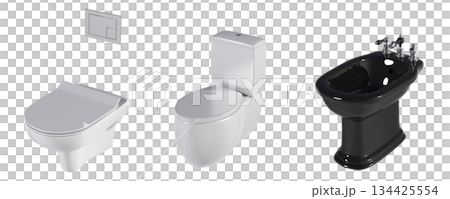 Lavatory pan isolated on a transparent background, bidet, 3D illustration, and CG render 134425554