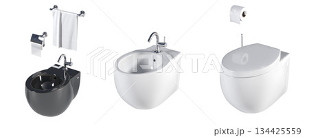 Lavatory pan isolated on a transparent background, bidet, 3D illustration, and CG render 134425559
