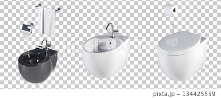 Lavatory pan isolated on a transparent background, bidet, 3D illustration, and CG render 134425559