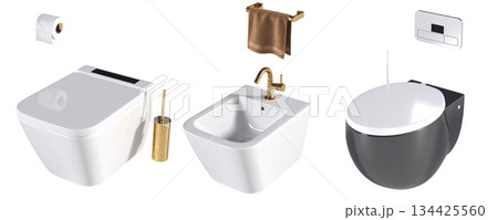 Lavatory pan isolated on a transparent background, bidet, 3D illustration, and CG render 134425560
