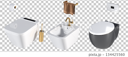 Lavatory pan isolated on a transparent background, bidet, 3D illustration, and CG render 134425560