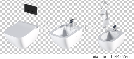 Lavatory pan isolated on a transparent background, bidet, 3D illustration, and CG render 134425562