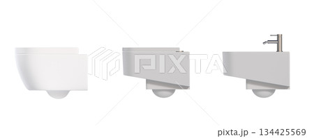 Lavatory pan isolated on a transparent background, bidet, 3D illustration, and CG render Lavatory pan isolated on a transparent background, bidet, 3D illustration, and CG render 134425569
