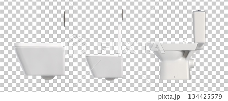 Lavatory pan isolated on a transparent background, bidet, 3D illustration, and CG render 134425579
