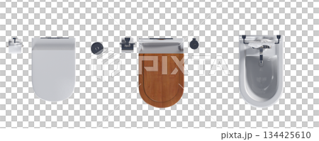 Lavatory pan isolated on a transparent background, bidet, 3D illustration, and CG render Lavatory pan isolated on a transparent background, bidet, 3D illustration, and CG render 134425610