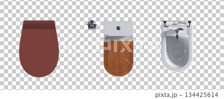 Lavatory pan isolated on a transparent background, bidet, 3D illustration, and CG render 134425614
