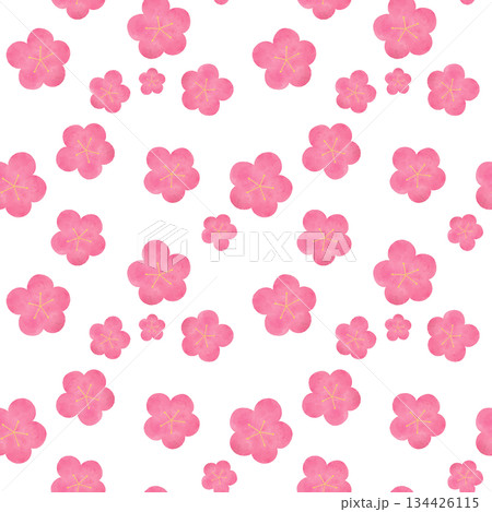 梅 水彩シームレスパターン 和柄 春 正月 花 背景素材 デザイン素材 134426115