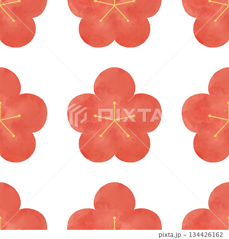 梅 水彩シームレスパターン 和柄 春 正月 花 背景素材 デザイン素材 134426162