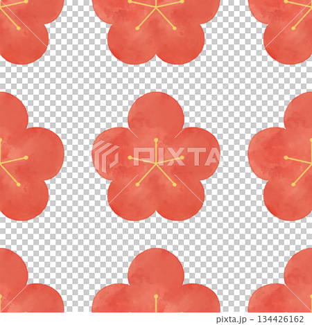 梅 水彩シームレスパターン 和柄 春 正月 花 背景素材 デザイン素材 134426162