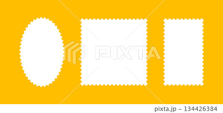 Postage stamp template frames set. Backdrops for postcards, letters, empty borders. Oval and rectangular blank vintage stamps. Tag, labels, coupons, boxes with curvy, wiggly, wavy perforated edges. Postage stamp template frames set. Backdrops for postcards, letters, empty borders. Oval and rectangular blank vintage stamps. Tag, labels, coupons, boxes with curvy, wiggly, wavy perforated edges. 134426384