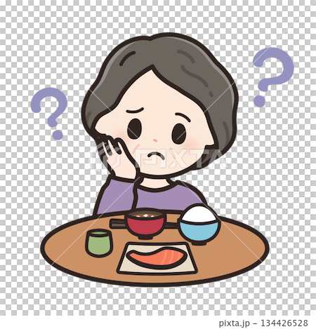 Illustration of an elderly woman with taste disorder 134426528