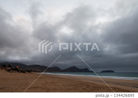 Landscape of Porto Santo Island, Portugal. A moody coastal scene Landscape of Porto Santo Island, Portugal. A moody coastal scene 134426895