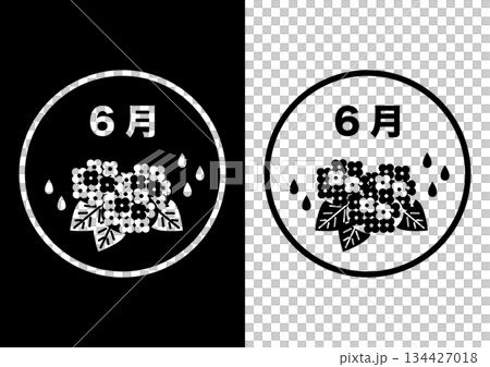 Black and white icon illustration for June (hydrangea in the rainy season) 134427018