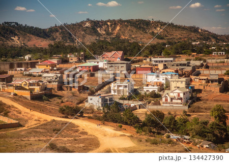 Antananarivo, Madagascar - October 05, 2023: Scenic view of residential area with houses and mountains in background Antananarivo, Madagascar - October 05, 2023: Scenic view of residential area with houses and mountains in background 134427390