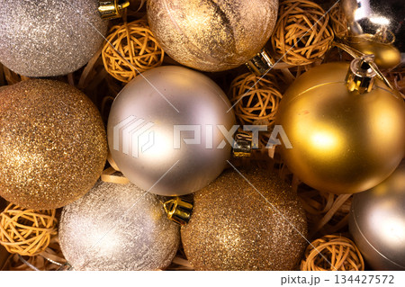 Merry Christmas and happy holidays Beautiful decorations 134427572