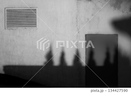 Black and white columns abandoned building Black and white columns abandoned building 134427590