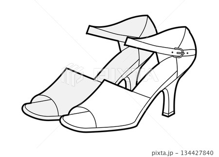 Ankle strap sandal women heel single line pair. Open toe dress footwear for party, reception, dance night, cocktail look 134427840