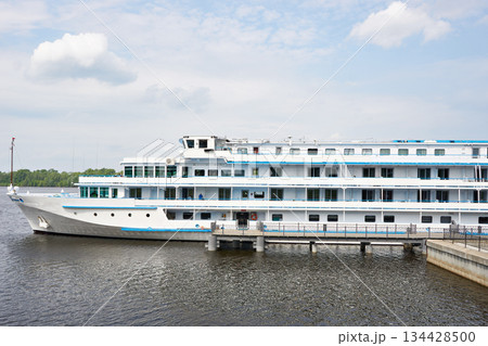 Cruise ship on river pier Cruise ship on river pier 134428500