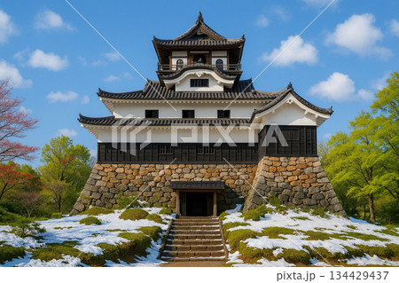 犬山城と天守附櫓　雪景色 134429437