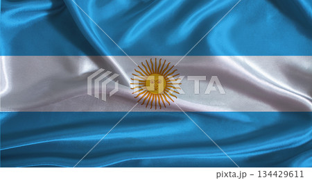 Argentina flag with cloth textured background. National flag of Argentina with realistic texture 134429611