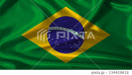 National flag of Brazil with cloth texture. Brazil flag with realistic texture background National flag of Brazil with cloth texture. Brazil flag with realistic texture background 134429618