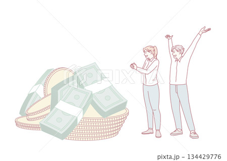 Happy people euphoric with money dividend 134429776